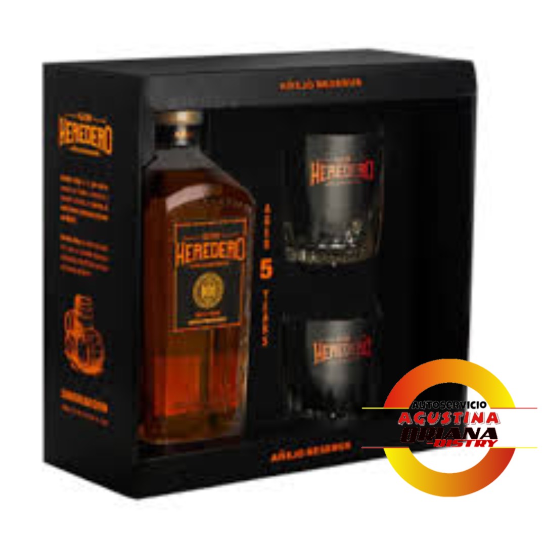 GIN HEREDERO AÑEJO 700CC ESTUCHE C/2 VASOS  NEGRO