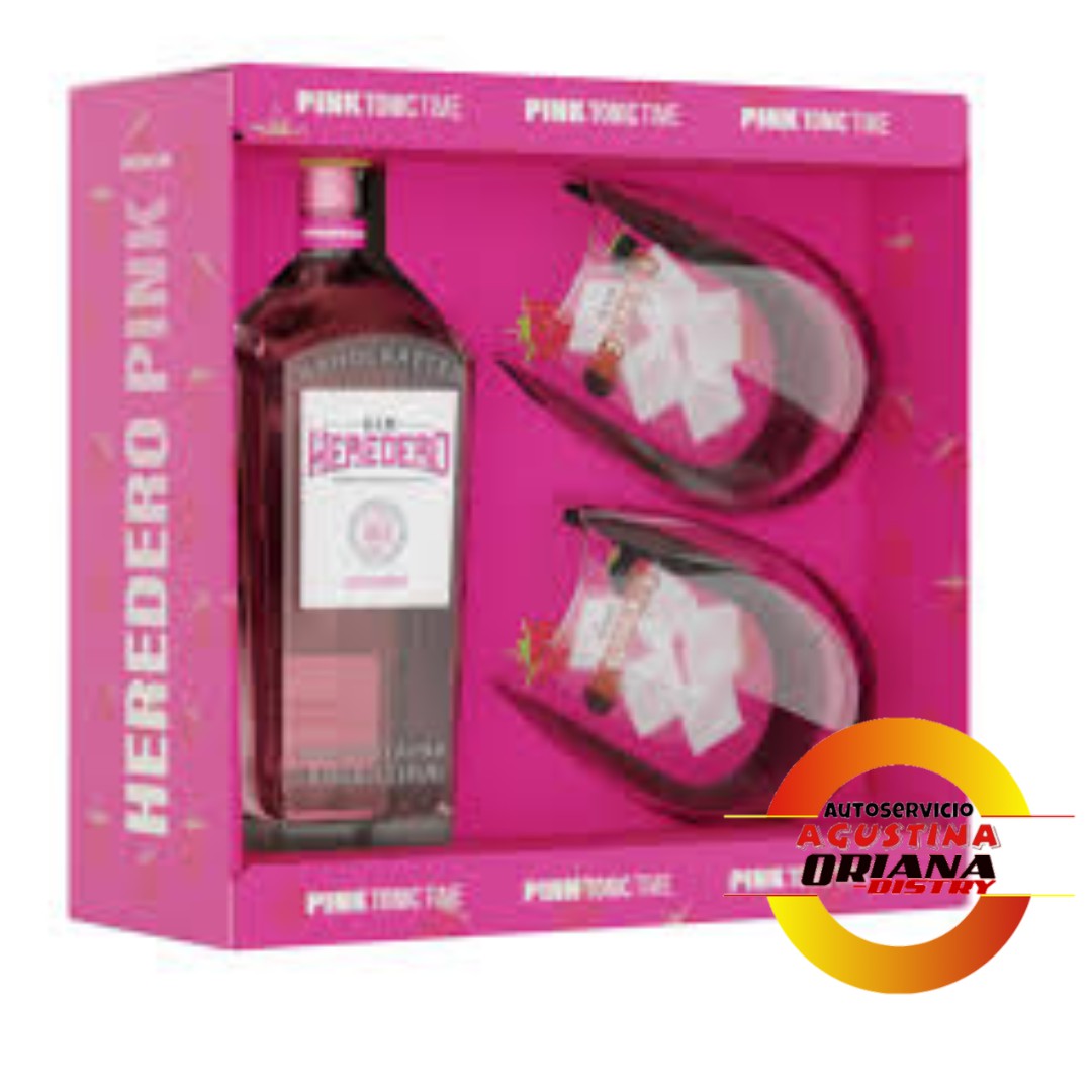 GIN HEREDERO PINK 700CC ESTUCHE C/2 VASOS