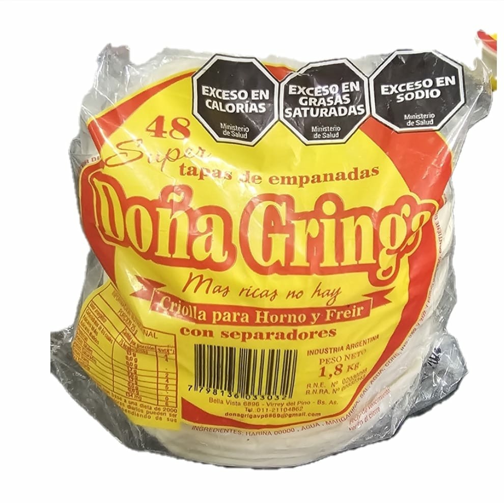 TAPA DE EMPANADAS DOÑA GRINGA  TUBO
