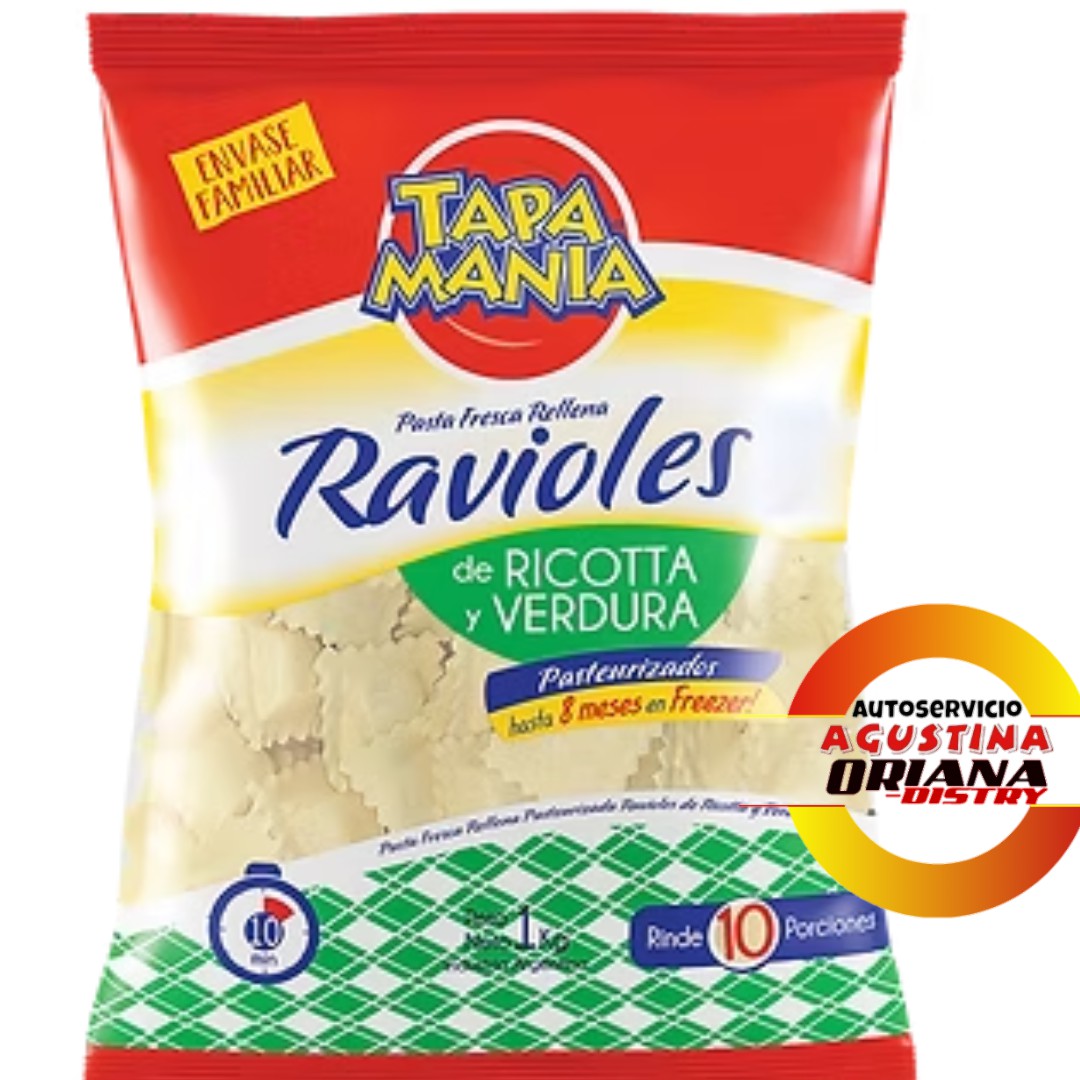 RAVIOLES 1KG TAPA MANIA RICOTA Y VERDURA