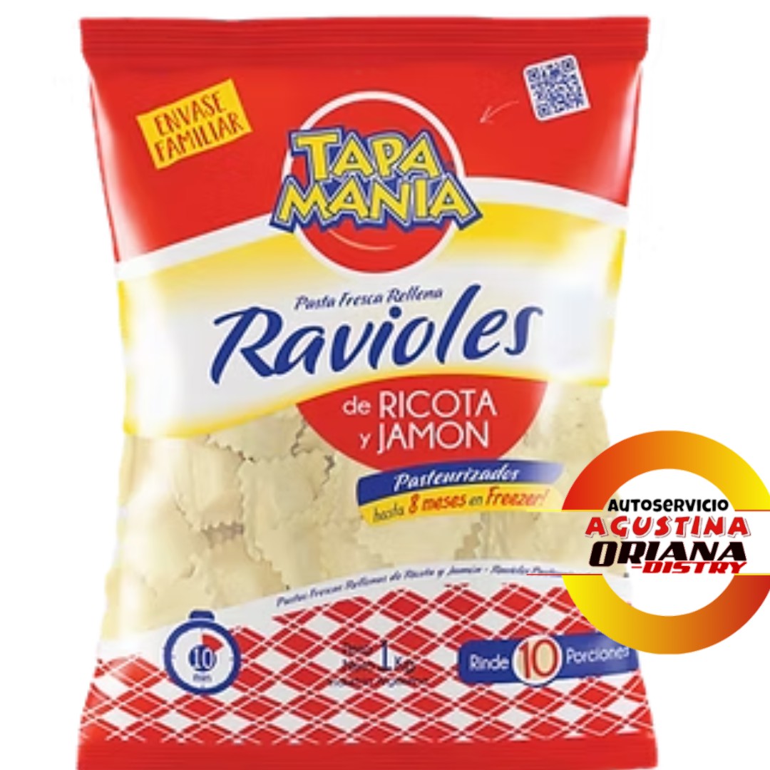 RAVIOLES 1KG TAPA MANIA RICOTA Y JAMON
